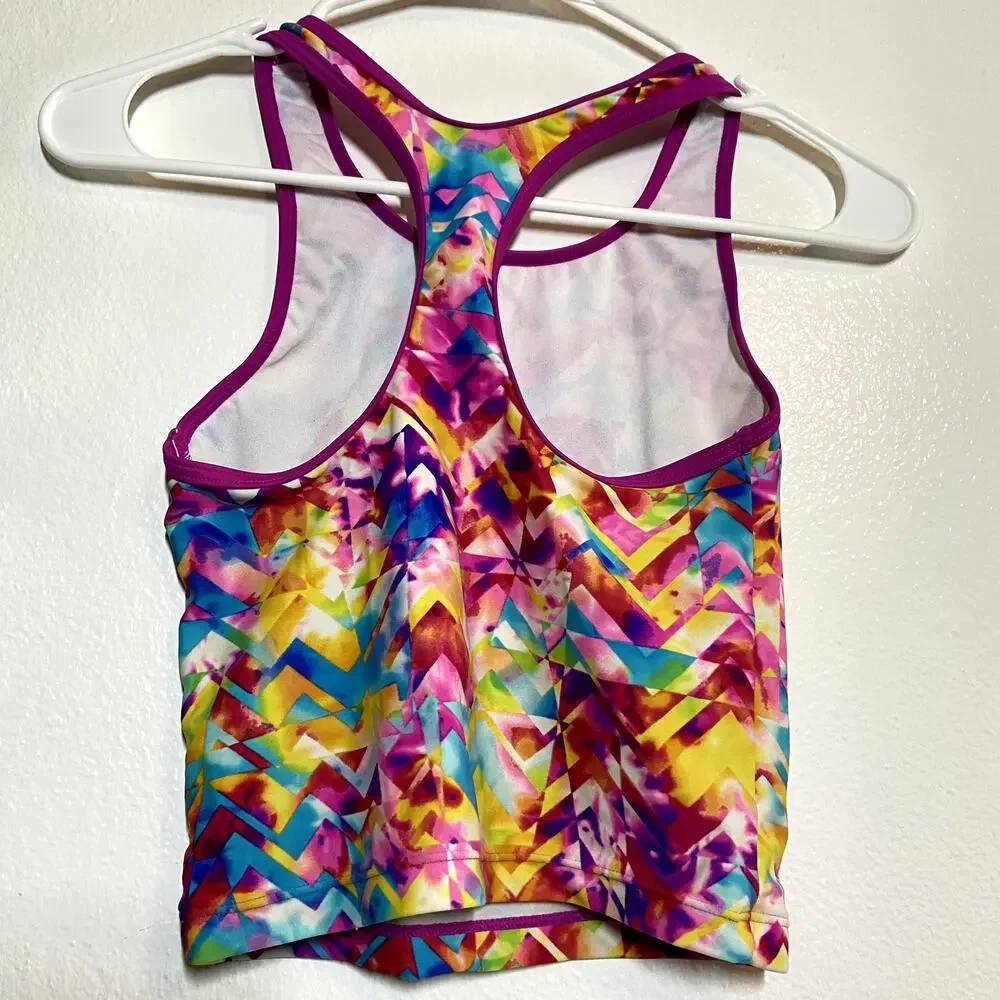 Speedo Tankini Multi Chevron Geometric Kaleidoscope Fractal Pink Multicolor 10